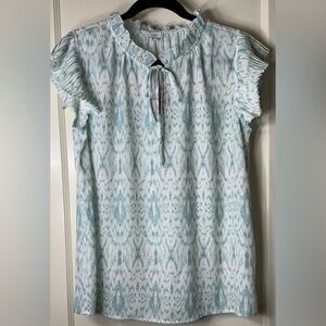 NWT Voy Women’s Pleated Sleeve w/ Tie Front Print Top Size M
